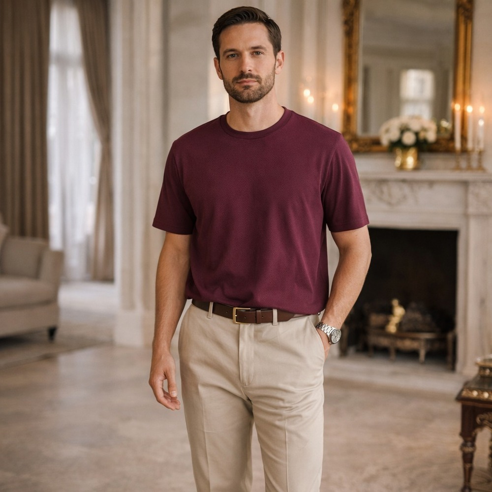 JASON WU New Burgundy 100% Cotton T-Shirt Crew‎ Neck Short Sleeve Men's LARGE